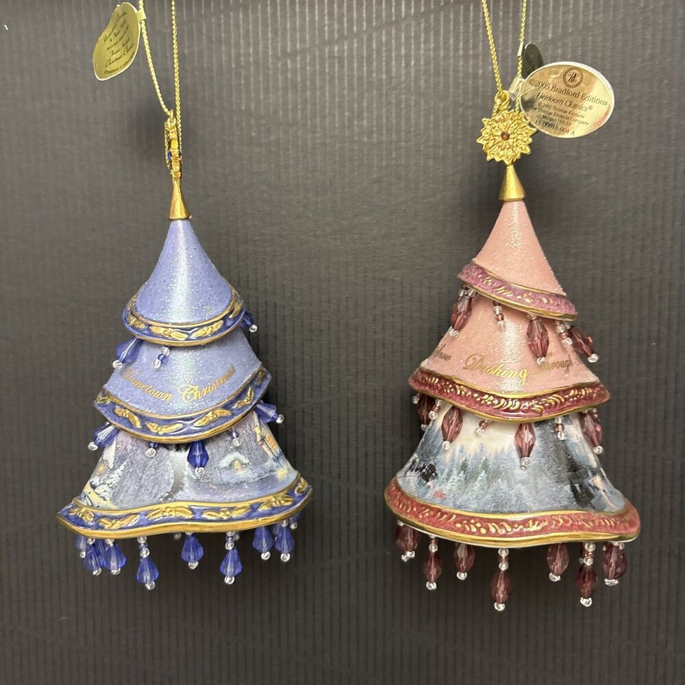 Thomas Kinkade Classic Ornaments, 2 Decorated Christmas Tree, Dashing & Hometown